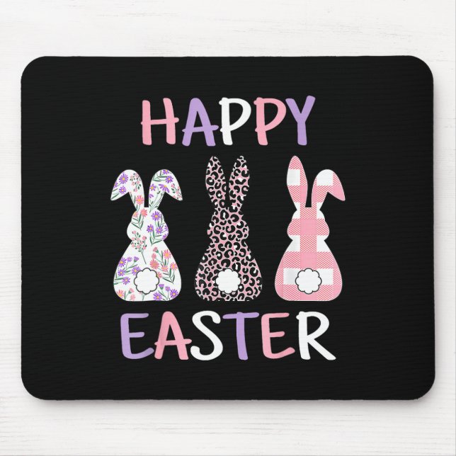 Happy Easter Cute Pink Leopard Plaid Flower Bunny  Mouse Pad (Front)