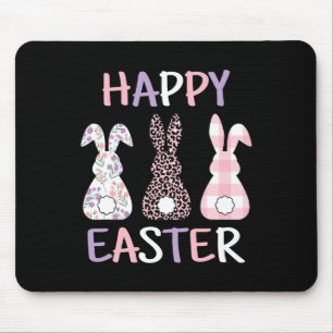 Happy Easter Cute Pink Leopard Plaid Flower Bunny Mouse Pad