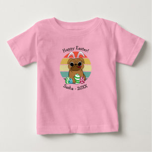 Happy Easter Cute Pug w Bunny Ears & Colourful Egg Baby T-Shirt