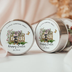 Happy Easter   Cute Puppy Bunny Personalised Classic Round Sticker