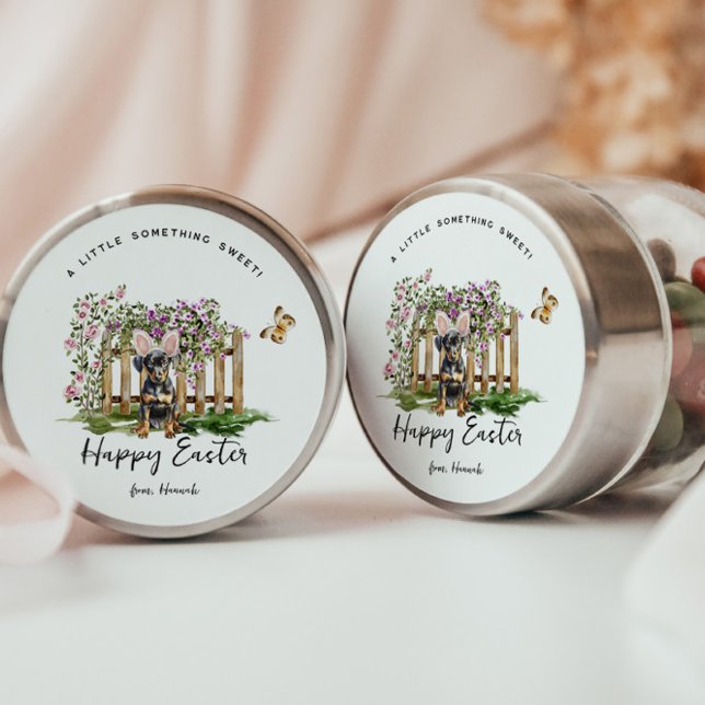 Happy Easter | Cute Puppy Bunny Personalised Classic Round Sticker (Creator Uploaded)