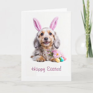 Happy Easter Cute Puppy Dog with Bunny Ears  Holiday Card