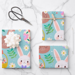 Happy Easter Cute Rabbits Wrapping Paper Sheet