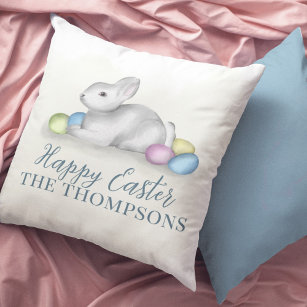 Happy Easter Cute Simple Typography Pastel Elegant Cushion