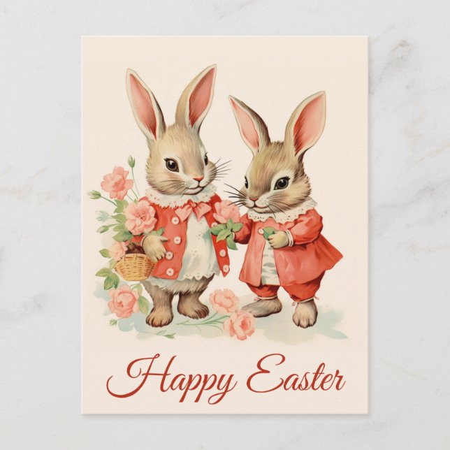 Happy Easter Cute Vintage Bunny Rabbit Postcard (Front)