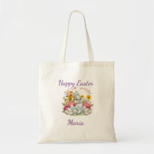 Happy Easter Cute Water Color bunny Tote Bag