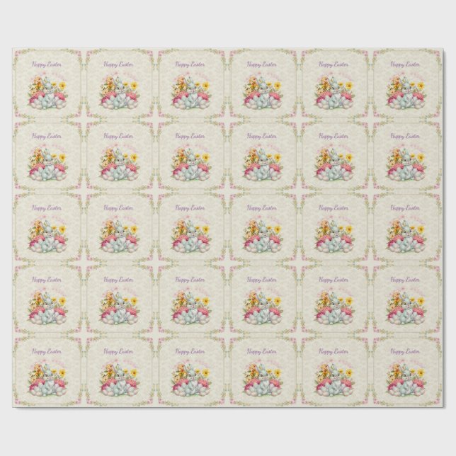 Happy Easter Cute Water Color bunny  Wrapping Paper (Flat)