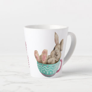 happy easter! cute watercolor bunny sitting  latte mug