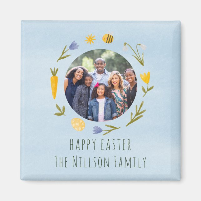 Happy Easter Cute Watercolor Family Photo magnet (Front)