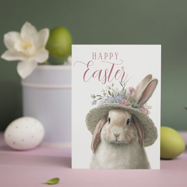 Happy Easter Cute Watercolor Floral Bunny Rabbit Card (Creator Uploaded)