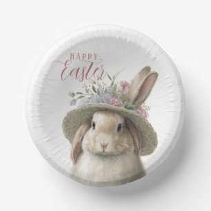 Happy Easter Cute Watercolor Floral Bunny Rabbit  Paper Plate