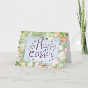 Happy Easter Cute Watercolor Spring Nature Collage Card