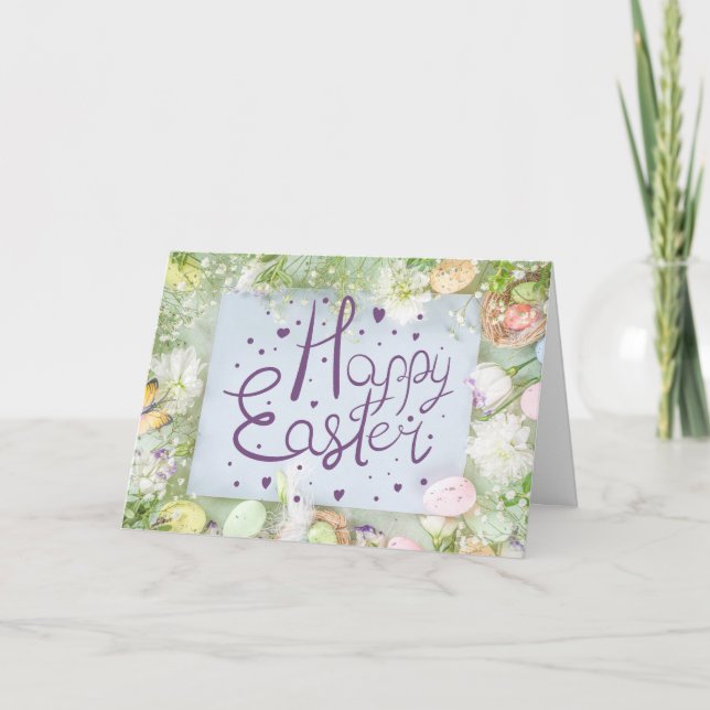 Happy Easter Cute Watercolor Spring Nature Collage Card (Front)