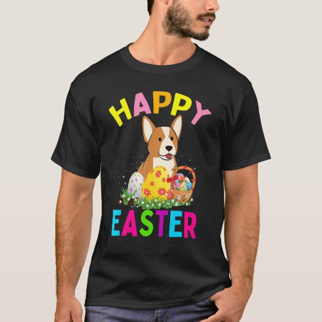 Happy Easter Cute Welsh Corgi Dog Easter Eggs And  T-Shirt (Front)