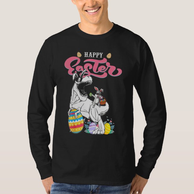 Happy Easter Dabbing Rabbit Riding Dinosaur Boys G T-Shirt (Front)