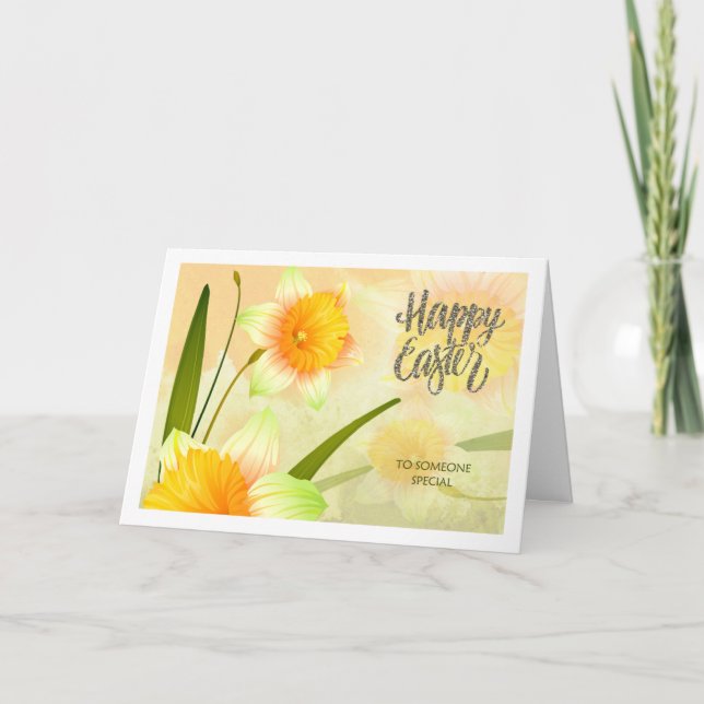 Happy Easter. Daffodil Blooms Holiday Card (Front)