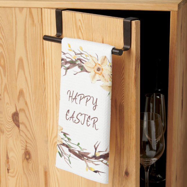 Happy Easter Daffodils Floral  Wreath Tea Towel (Thirds Fold)
