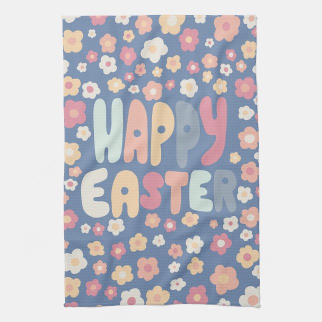 HAPPY EASTER Daisies Floral Cheerful Unique Spring Tea Towel (Vertical)