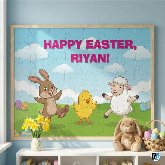 Happy Easter Dancing Animals Personalized Kids Jig Jigsaw Puzzle (Creator Uploaded)