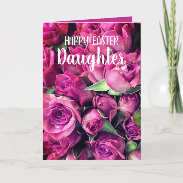 Happy Easter Daughter Pink Roses Card (Front)