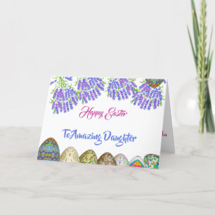 Happy Easter Daughter Purple Blue Lilac Floral Egg Holiday Card