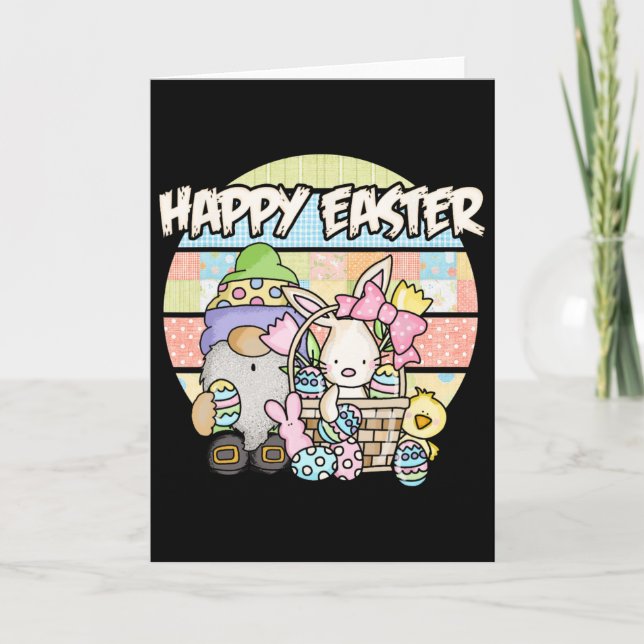 Happy Easter Day 2025 - Bunny Gnome Hug Easter Egg Card (Front)
