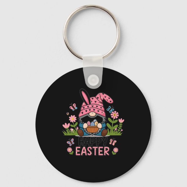 Happy Easter Day 2025 Bunny Gnome  Key Ring (Front)