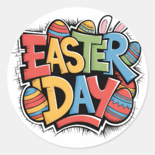 Happy Easter Day 2025 Funny Heart Bunny Eggs Classic Round Sticker