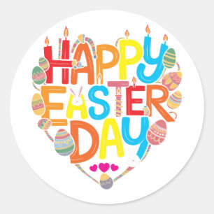 Happy Easter Day 2025 Funny Heart Bunny Eggs Classic Round Sticker