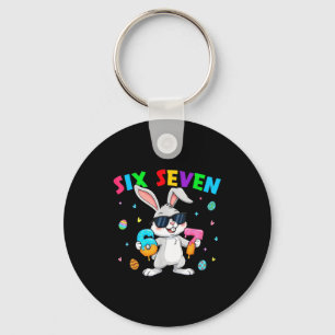 Happy easter day 67 bunny six seven funny 6 7 kids key ring