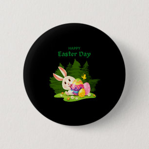 Happy Easter Day And Bunny Wishes Funny T Shirt 6 Cm Round Badge