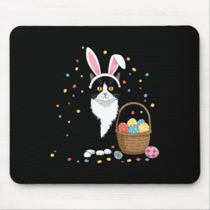 Happy Easter Day Black Cat Rabbit Ears Easter Eggs Mouse Pad