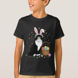 Happy Easter Day Black Cat Rabbit Ears Easter Eggs T-Shirt