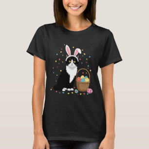 Happy Easter Day Black Cat Rabbit Ears Easter Eggs T-Shirt