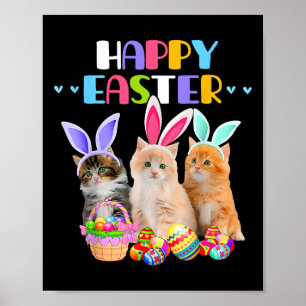 Happy Easter Day Bunny Cat Eggs Bysket Men Women C Poster
