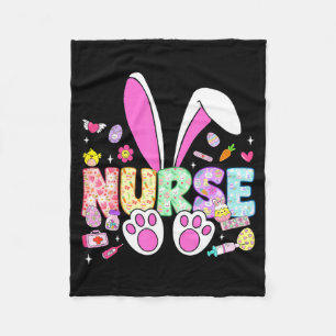 Happy easter day bunny ears stethoscope floral fleece blanket