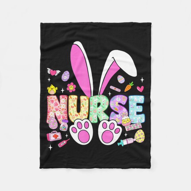 Happy easter day bunny ears stethoscope floral fleece blanket (Front)