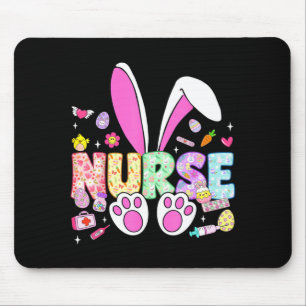 Happy easter day bunny ears stethoscope floral mouse pad