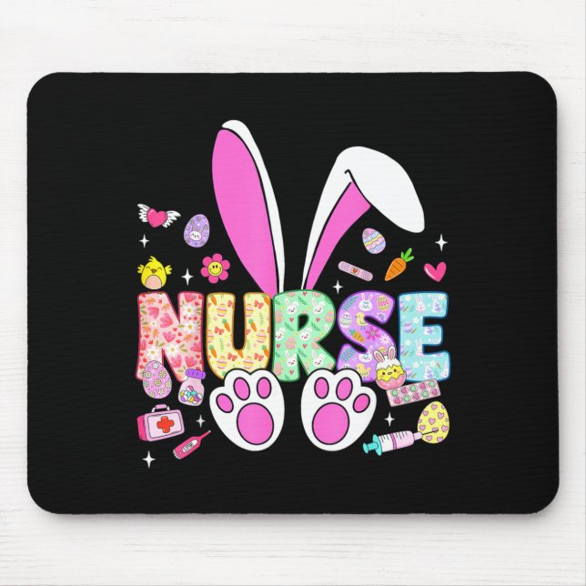 Happy easter day bunny ears stethoscope floral mouse pad (Front)