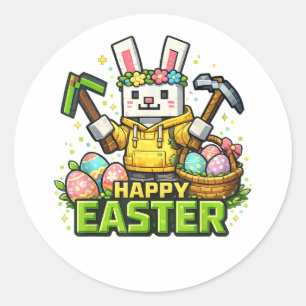 Happy Easter Day Bunny Egg Gamer Video  Classic Round Sticker