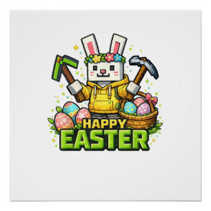 Happy Easter Day Bunny Egg Gamer Video Game Kids M Poster