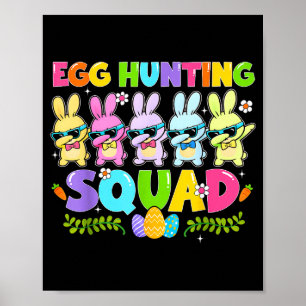 Happy easter day bunny egg hunting squad boy girl poster