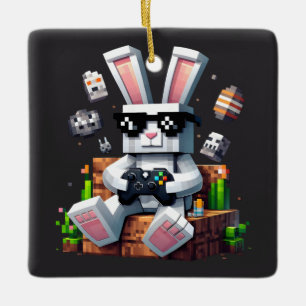 Happy Easter Day Bunny Egg Video Gamer Easter Day Ceramic Ornament