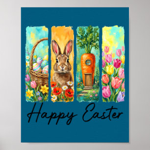 Happy easter day bunny eggs basket egg hunt funny  poster