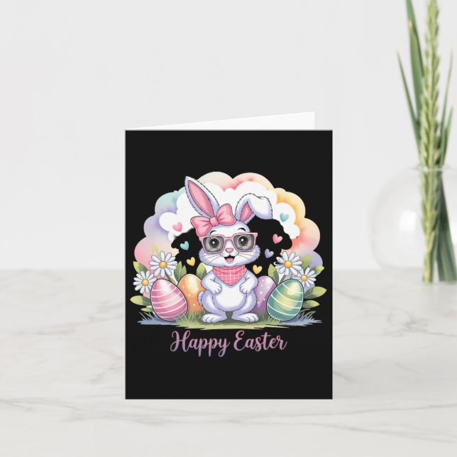 Happy Easter Day Bunny Eggs Cute Happy Easter Bunn Card (Front)