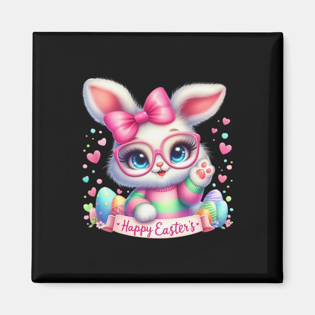 Happy Easter Day Bunny Eggs Cute Happy Easter Bunn Magnet (Front)