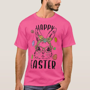 Happy Easter Day Bunny Face Leopard Glasses Bandan T-Shirt