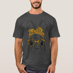 Happy Easter Day Bunny Face Leopard Glasses Women T-Shirt