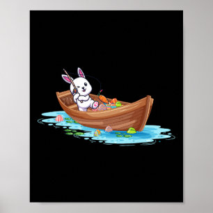 Happy Easter Day Bunny Fishing Fisherman Kids Men  Poster