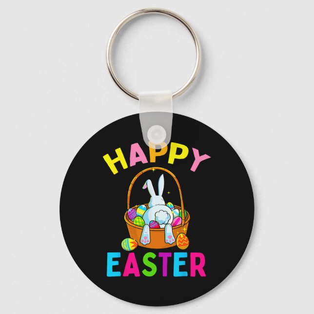 Happy Easter Day Bunny Hunting Chocolate Eggs Egg  Key Ring (Front)